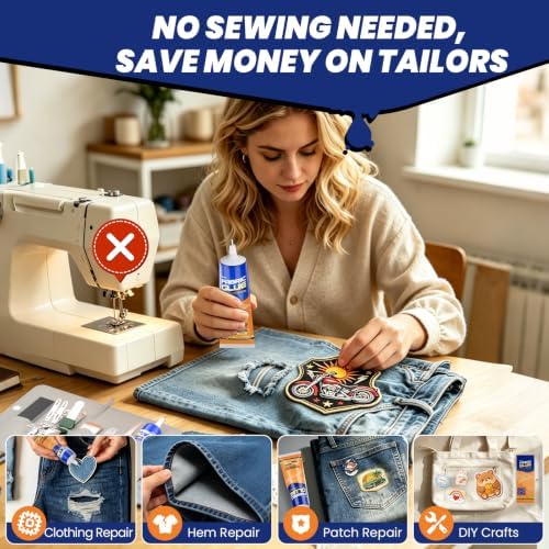 13 Pcs Fabric Glue Kit, 60 ML Permanent Washable Clothing Glue for Patches
