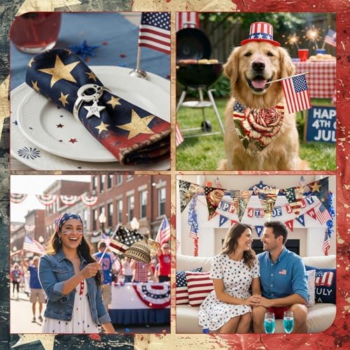 HunnmingRe 20 Pcs 10x10'' Vintage Patriotic Quilting Fabric Square Red White Blue Precut Fabric Bundle 4th of July USA Flag Star Patchwork Material for Memorial Day Sewing DIY Craft 250 Anniversary