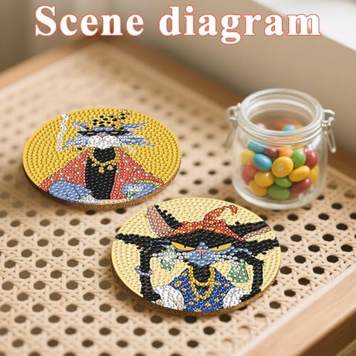 DOTSOPS 6 Pack Cat Diamond Painting Coasters Kits with Holder for Beginners