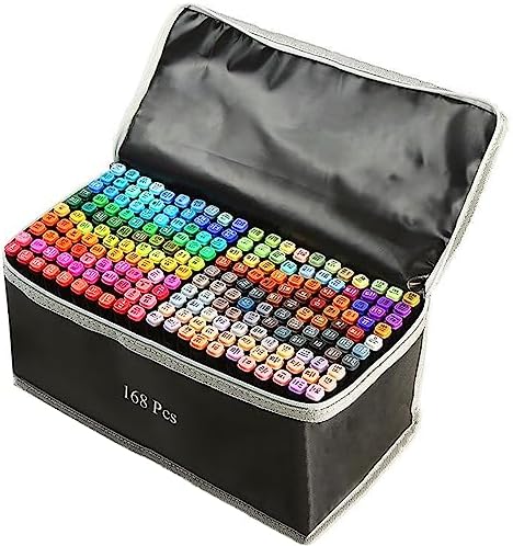 ZECHOMA 168 Colors Alcohol Markers Artist Drawing Art Dual Tip Markers Perfect for Kids Students Adult(168 Black Shell)