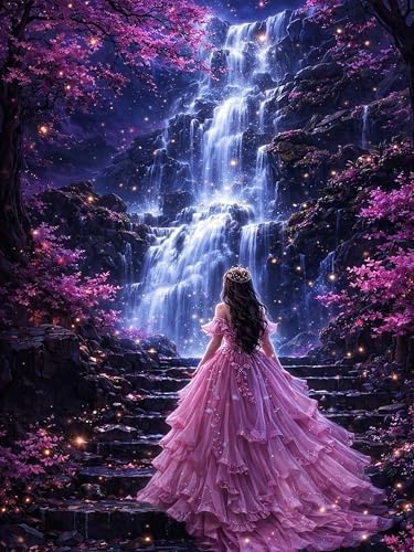 WNPOKN Pink Waterfall Diamond Art Kits for Adults 12 x 16inch