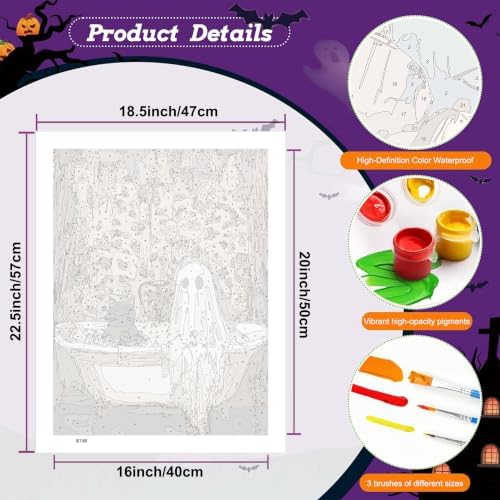 Halloween Paint by Numbers Kit for Adults, Paint by Numbers Adults 16x20 in | Ghost Paint by Numbers for Adults, Halloween Adult Paint by Number Kits Wall Decor Gifts DIY Acrylic Oil Painting