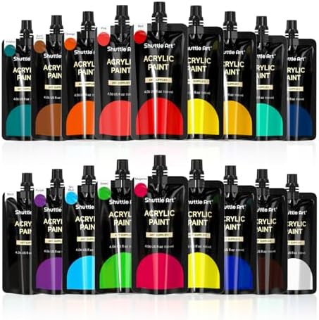 Shuttle Art Acrylic Paint, 18 Colors Acrylic Paint Pouches (120ml/4.06oz), Artist Grade Paint Set, Rich Pigments, Non-Toxic for Artists, Beginners and Kids on Rocks Crafts Canvas Wood Ceramic