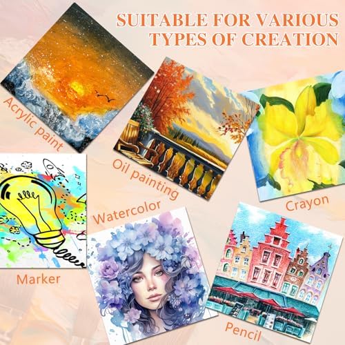 ESRICH 8 Pack Mini Canvases for Painting 5x5In, 2/5''Profile Small Square Canvases, Primed Cotton Small Stretched Canvas for Kids' Painting Supplies Such as Painting Parties,School&Home Decor Projects
