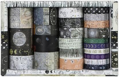 Vintage Washi Tape Set - 24 Rolls Arts Adhesive Tapes Assorted Retro Decorative Masking Tape Sets for Craft, Kids, Scrapbook, DIY, Gift Wrapping (11-Celestial Dreams)