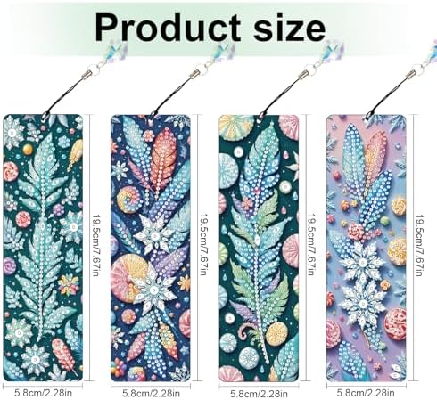 4 Pcs DIY 5D Diamond Painting Bookmark Kits, Special Shaped Acrylic Crystal Rhinestones Book Marks, Feather Diamond Art Bookmarks Crafts with Crystal Pendant, Handmade Tassel Bookmarks Gift Set