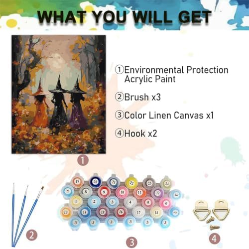 Halloween Paint by Numbers Kit for Adults,Witch Paint by Number 12x16 in