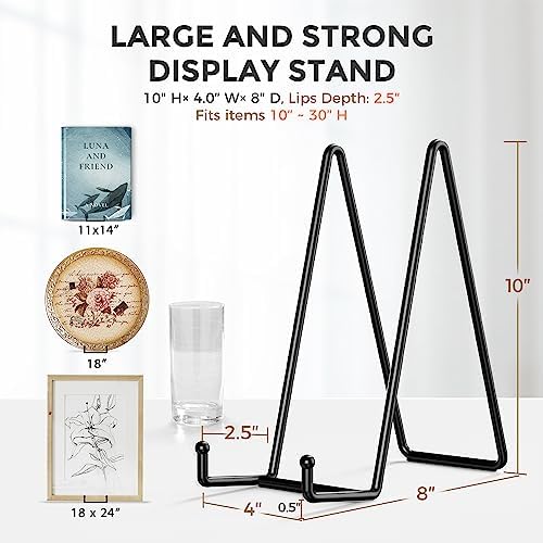 TR-LIFE 4 Pack 10 Inch Large Plate Stands for Display - Metal Plate Holder Stand + Picture Stand + Small Easels for Decorative Plate, Platter, Book, Plaques, Photo Frame, Tabletop Art