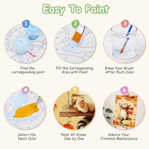 Spandrel Framed Paint by Numbers Cat Kit for Adult, Autumn Adult Paint by Number Kits on Canvas, DIY Acrylic Oil Easy Halloween Painting by Numbers Fall for Home Wall Decor, 8x12in