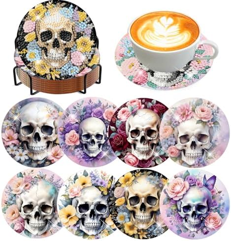 8 Pcs Diamond Art Coaster Kit for Adult with Holder, Diamond Coasters 4x4in