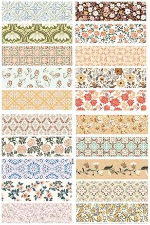 Autumn Botanical Washi Tape Set - 20 Rolls Fall Leaves Adhesive Tapes Arabesques Arts Decorative Masking Tape Sets for Craft, Kids, Scrapbook, DIY, Gift Wrapping (Cottage Mix)