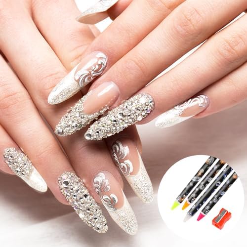 Hariendny 4 Pack Rhinestone Picker Tool Adhesive Resin Picker Pencil Nail Point Drill Pen Dotting Wax Pencil Gem Pick up Tools for Nail Art DIY with Pencil Sharpener