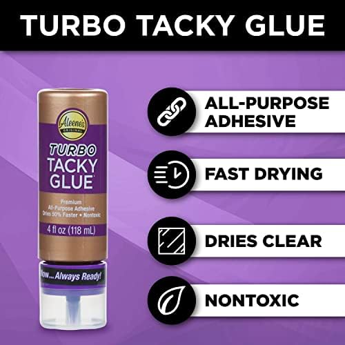 Aleene's Turbo Tacky Glue for Crafts in Always Ready Bottle, Strong Bond Adhesive, Nontoxic, Dries Clear, 4 fl oz