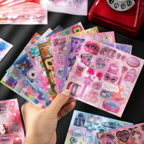 Japanese Retro Sticker Book, 800 Cartoon Stickers Book with Art Coated Paper Creative Activity Stickers for Adults, DIY Scrapbooking Phone Cases Laptops Party Gifts (Neon)