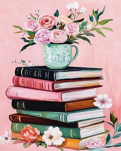 ZRIZQ Paint by Numbers Kit for Adults Beginner,Books Flowers,16x20