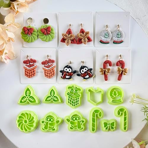 11pcs Christmas Polymer Clay Cutters Sets, Clay Cutter for Clay Jewelry, Clay Cutters for Earrings, Polymer Clay Kit for DIY Tools Jewelry Earrings Making