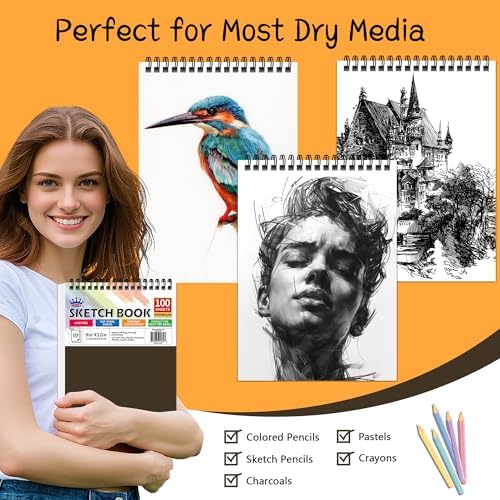 WINNER 9" x 12" Sketch Book 4 Pack, 400 Sheets Spiral Bound Art Sketchbook, 68lb/100gsm White Acid Free Drawing Pad, Sketching Drawing Writing Sketch Pad for Kids, Adults & Artists, Art Supplies