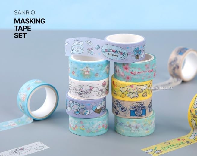 Cinnamoroll Sky Blue Washi Tape Set – 8 Rolls Cute Decorative Paper Masking Tape for Journaling, Scrapbooking, Planner Stickers & DIY Crafts