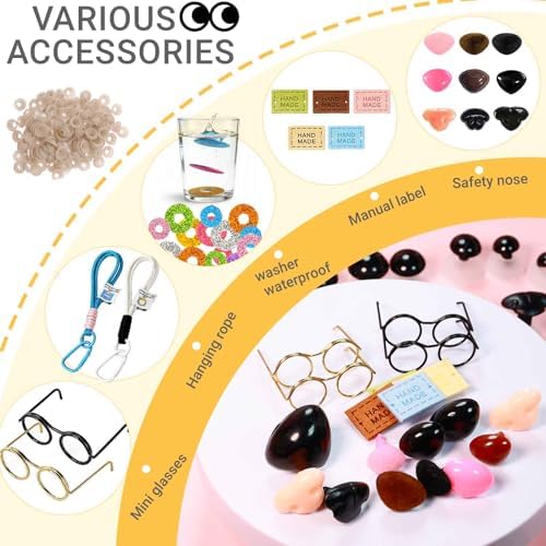 CSCHENGO 402Pcs 8 Colors 10-35mm Amigurumi Craft Eyes & Noses - 3 Styles Shiny Crochet Eyes Black Safety Eyes,Safety Eyes for Crocheting Kit with Glasses Tags Pendants, DIY Handmade Craft Figurines