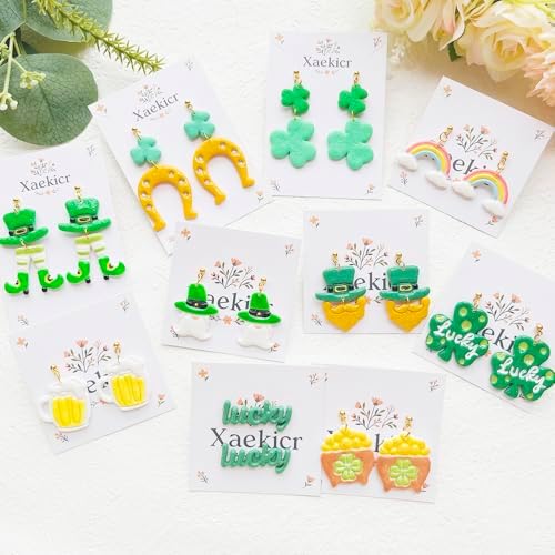 St. Patrick's Day Polymer Clay Cutters Set - 12pcs Lucky Shamrock Leprechaun Shapes for DIY Earring Jewelry Making, Soft Clay Crafts & Holiday Supplies
