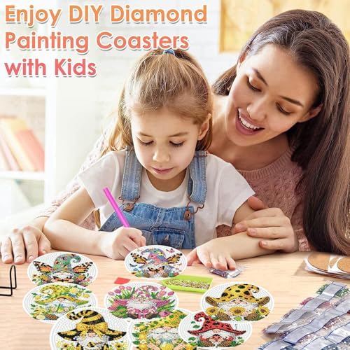 ijbnhd 8 PCS Diamond Art Coasters Gnomes Diamond Painting Coasters