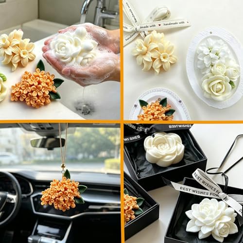 4 Pcs Flower Silicone Molds, Flower Candle Molds for Candle Making,3D Floral Silicone Resin Mold Rose Gardenia Fondant Mold for Chocolate Cake Decorating Soap Wax Resin Crafts