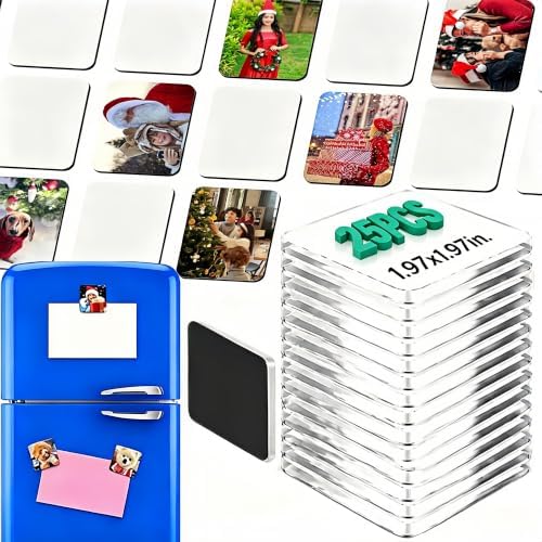 25 Pack Clear Acrylic Fridge Magnet Blanks 1.97x1.97in 5mm(0.2in) Thick Magnet Sheets DIY Craft Kit(Square)