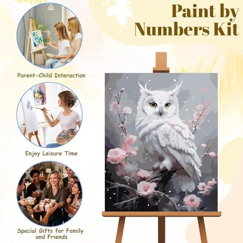 EIBEILI White Owl Paint by Numbers Kit for Adults Beginner,Plum Blossom Adult Paint by Number Kits on Canvas,Easy Canvas Paint by Numbers for Adults for Home Wall Decoration 12 X 16 inch