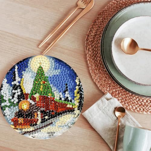 ijbnhd Christmas Train Diamond Art Coasters, 8 PCS, 4x4 inch