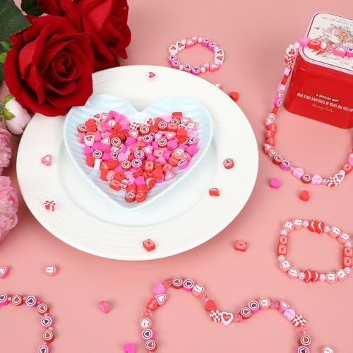300Pcs Valentine's Day Polymer Clay Beads for Jewelry Making