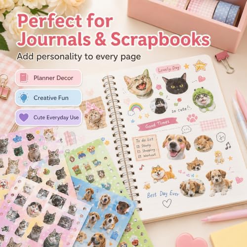 1000+Cat Sticker Book Kawaii Heisei Retro Stickers for Journaling Y2k Cute Scrapbook Stickers