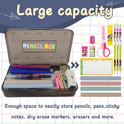 Grey Clear Pencil Case Plastic Hard Pencil Box Crayon Box Organizer 1 Pack Office Supplies Storage Container Organizer Boxes for Boys for Pens Crayon School Stylish Art Office Supplies Storage Medium