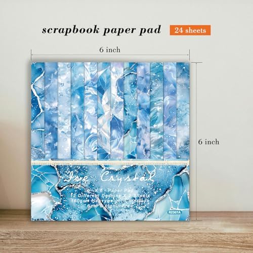 Blue Aesthetic Scrapbook Paper Pad, 24 Sheets 6 x 6 Inch Patterned Designed Wedding Decorative Decoupage for Card Making Folded Supplies Gift Wrapping Journals DIY Crafts Photo Album