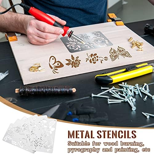 Lewtemi 6 Pcs Metal Wood Burning Stencils, Plant Style Letters Numbers