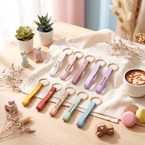 Wavyknot 50 Pcs Leather Keychain Blanks, 3.9 x 0.7 Inches, Bright Colors