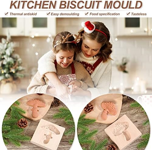 Meanplan Carved Wooden Cookie Mold, Baking Embossing Cookies Stamp Mold Cutter Funny 3D Heart Wood Rose Dessert Tools for Christmas Kitchen DIY Baking Tools(Mushroom)