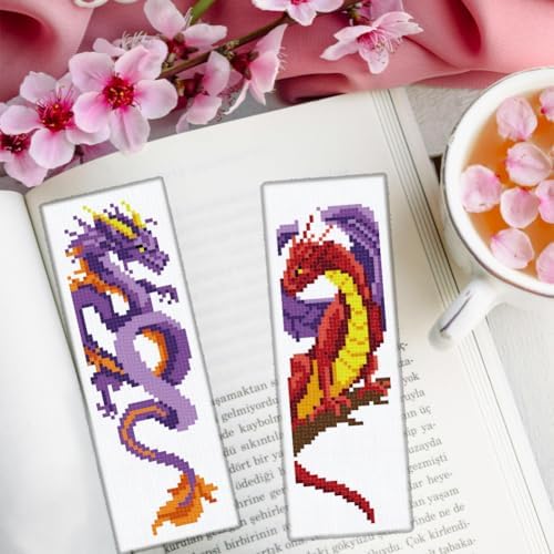 ORIGACH 6 Set Dragon and Loong Cross Stitch Bookmark Kit for Beginner