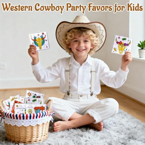 Western Cowboy Coloring Jigsaw Puzzle for Kids-DIY Horse Craft Party Favors