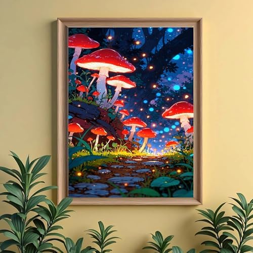 Mushroom Diamond Art Kits for Adults Beginners, 5D DIY Diamond Painting Kits, Full Round Drill Diamonds Dots Gem Art Crystal, Home Wall Decor 12X16 Inch