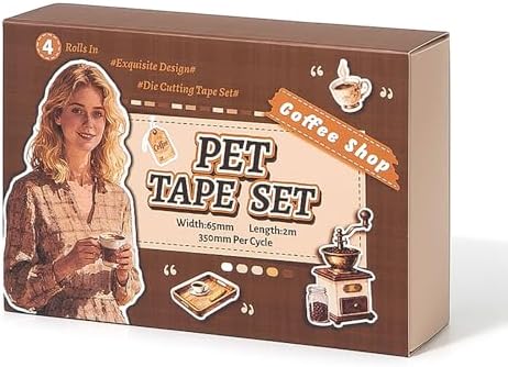 4 Rolls PET Tapes Coffee washi Tape Pre-Cut Tape Stickers for Scrapbooking People Stickers Transparent journaling Tape Sticker Sticker Rolls for Scrapbook Tape Decorative