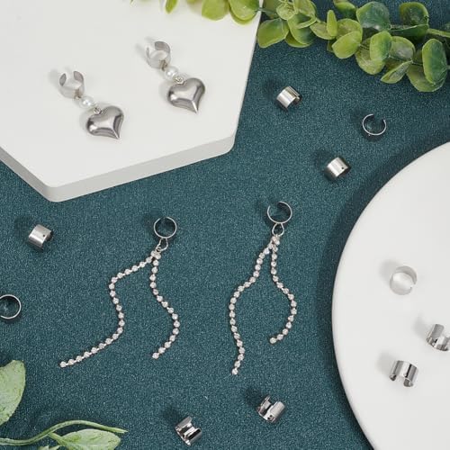SUNNYCLUE 1 Box 150Pcs Stainless Steel Ear Cuff Silver Earring Cuffs Bulk Metal Punk Adjustable Converter Clip On Earcuffs Earrings Finding for Non Piercing Ears Jewelry Making DIY Crafts Supplies