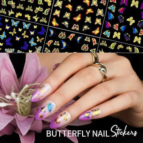 Teenitor 50 Sheets Nail Stickers for Kids, Cute Nail Decals for Girls Women, 3D Self Adhesive Gold Nail Stickers for Nail Art, Star Fruit Butterfly Silver Nail Art Deals for Holiday
