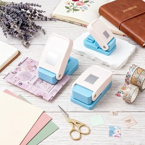 3 Pcs Stamp Punch, 1x0.8inch/0.6x0.5inch Mini Rectangle Postage Stamps Punches, 1x1inch Square Stamps Hole Punch, Stamp Cutter Hole Puncher, Paper Punches for Crafting DIY Scrapbooking Journaling