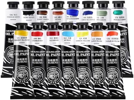 rubens Oil Paint Set 2oz 15 Colors Caroline Oil Paint for Canvas(Series C) | Professional Oil Paints with Thicker Creamy Texture, High Saturation, Large Tubes Art Supplies for Adult, Artists, Beginners