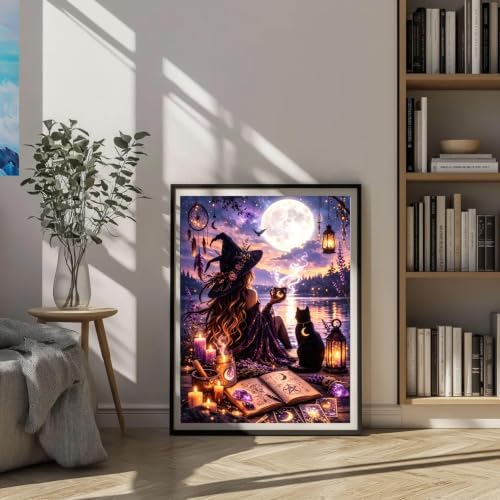 MXCFZX Halloween Witch Paint by Numbers Kits for Adults, Magical Book Painting by Numbers for Beginners with Cat, DIY Acrylic Oil Painting by Numbers for Adults for Gift Home Wall Decor(16x20inch)