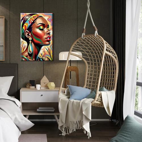 HeeBenor Paint by Numbers Kit for Adults Framed, Black Women Paint by Number with Easel, DIY Acrylic Black Woman Oil Painting Kit, Adult Paint by Number Kits Framed Canvas 8x12 Inch