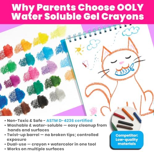 Ooly Smooth Stix Watercolor Gel Crayons, Set of 24