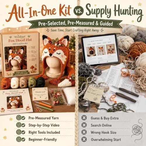 Fantasy Animal Hood Hat DIY Crochet Kit, Complete Crochet Starter Set