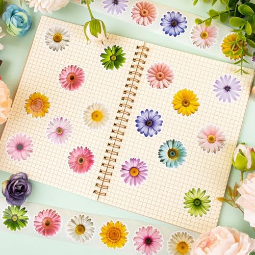 1200 PCS Daisy Stickers, 16 Styles Flower Stickers Roll