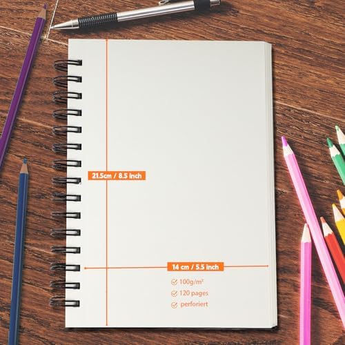 joibabe Spiral Bound Mixed Media Sketchbook, 160 GSM Heavyweight Paper, 60 Sheets, Acid Free Art Notebook for Drawing, Watercolor, Acrylic, Sketching, 5.5x8.5 Inch, 2 Pack